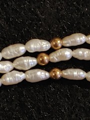 Vintage -Bracelet -3 Strand – Rice Pearls & 14k Gold Filled Clasp/Beads- 8.5 in