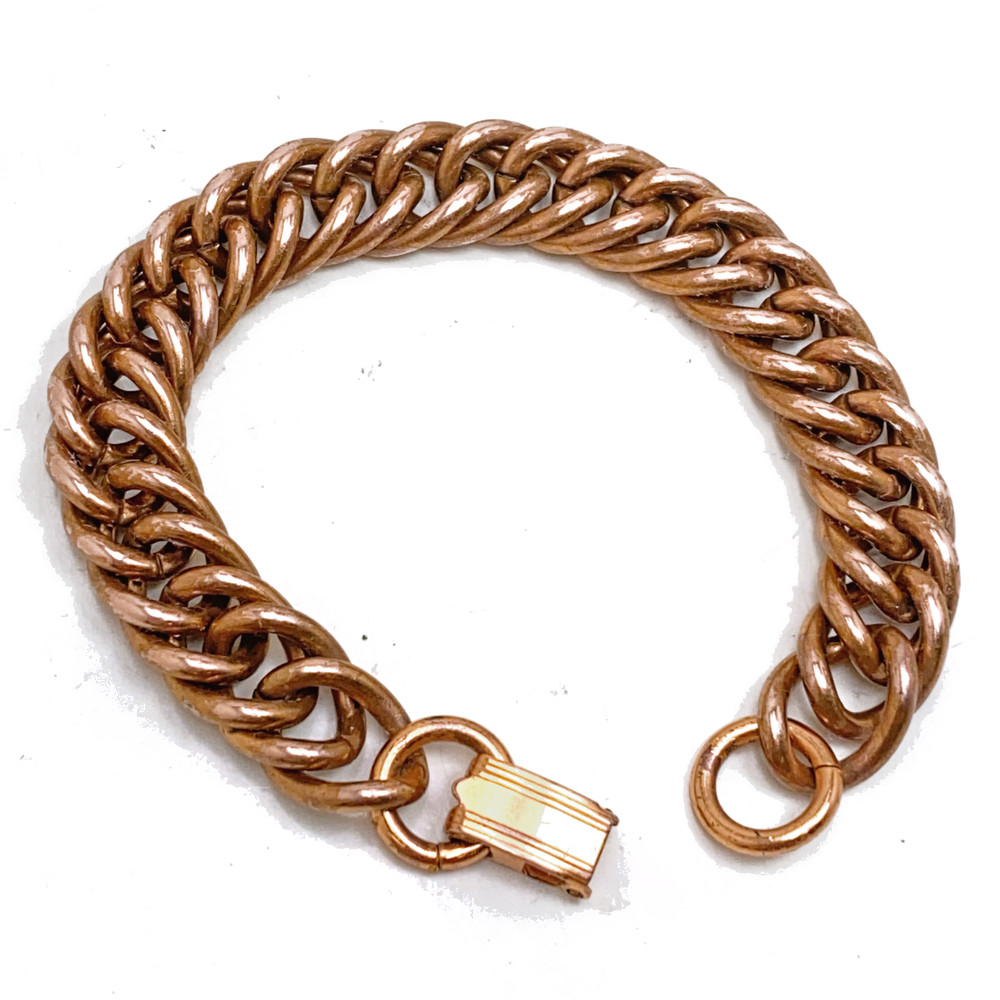 Vintage Chain Bracelet Solid Copper 7″ Heavy Curb Link 41.7gm Very Good Cond