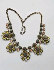 Green Flower Crystal Rhinestone Necklace Gold tone Couture 21 in