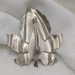 Art Deco Large Maple Leaf Brooch Detailed Curved Signed Sterling ~ 2.5″