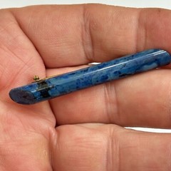 STUNNING Victorian blue banded unknown stone glass tube bar pin brooch brass “C”