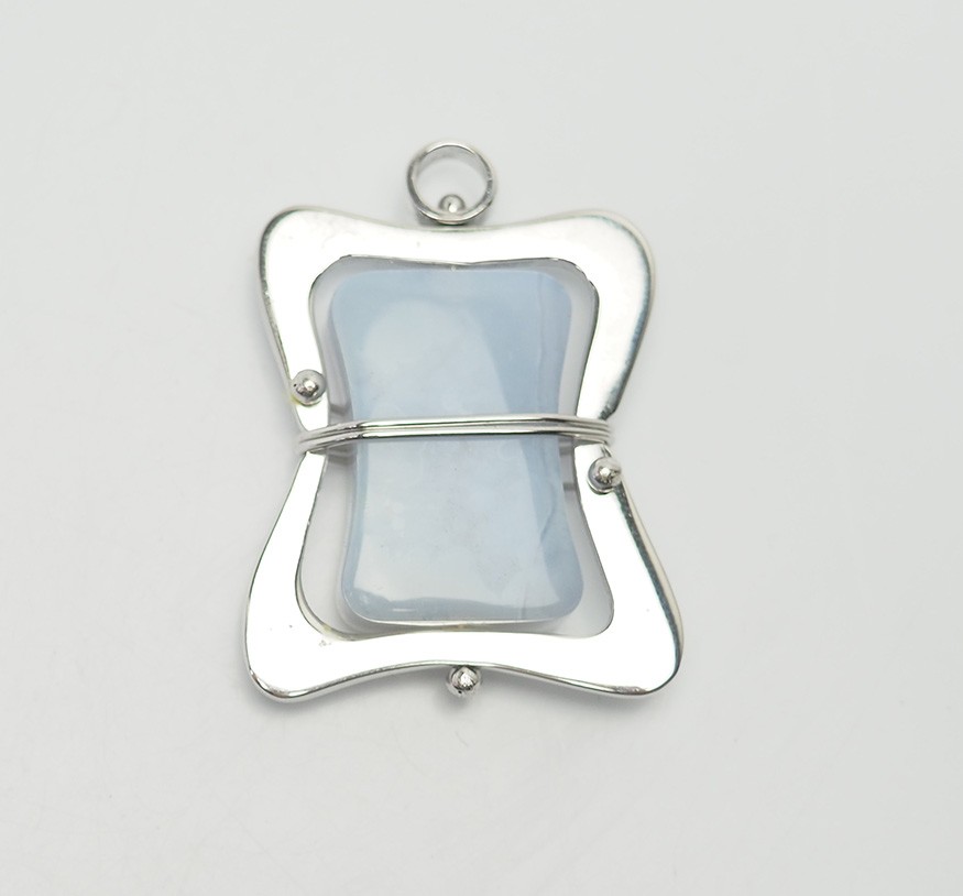 Abstract geometry sterling silver chalcedony light blue gemstone pendant Italy