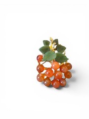 Vintage Swoboda Signed Jade Carnelian Grape Cluster Brooch Pin Gold Tone