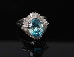 Fine 6.11ct Natural Neon Blue Zircon & 1.50ct Diamond Platinum Ring Size 9.25