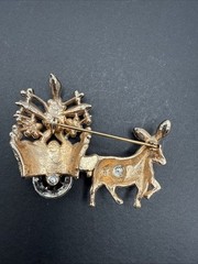 Vintage Donkey Flower Cart Rhinestone Brooch Pin J110