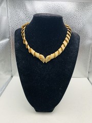 Vintage Brushed Gold Tone Leaf Snake Link Collar Bib Greek Goddess 16” Necklace