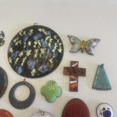 Vintage Lot Of 12 Enameled Copper Pendants