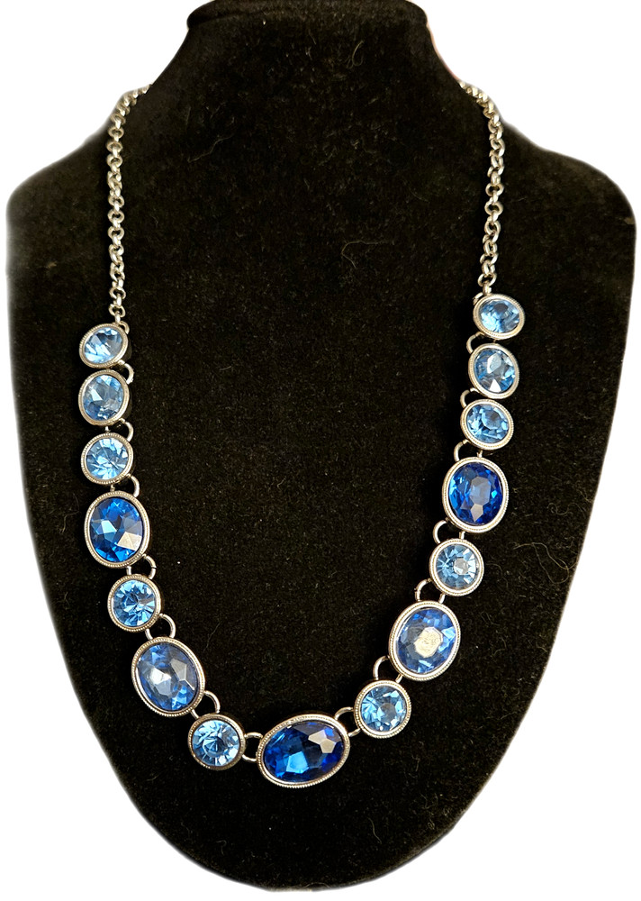 MONET Silver Tone Blue Stone Statement Necklace 16 17 Inches Signed