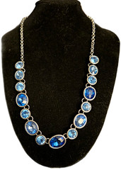 MONET Silver Tone Blue Stone Statement Necklace 16 17 Inches Signed