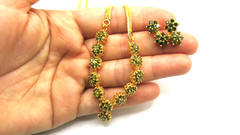Vintage Green Peridot Jewelry Set – 18K Gold Plated Floral Necklace & Earrings