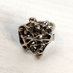 Vintage Artisan Brutalist Abstract Silvertone Ring Size 8 Mid Century Modernist