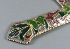 VTG PLIQUE A JOUR CROSS Green Gold Burgundy CLOISONNE GLASS Pendant Ornament