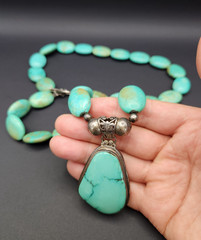 Vintage 925 Sterling Silver Genuine Turquoise Beaded Necklace