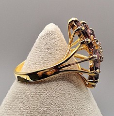 Vtg 18K Yellow Gold Electroplated Genuine Garnet & Cubic Zirconia Cocktail Ring