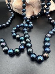 44″ 10mm Black Potato Pearl Necklace Blue Green Long Rope Handknotted