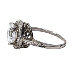 Vintage Silver Tone Halo Cocktail Ring Band 925 CZ Round Rhinestones Size 8.5