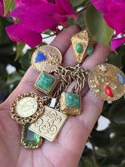 Vintage 50’s-60’s Chunky Charm Bracelet 8″ Medallions Geometric Gold Tone MCM