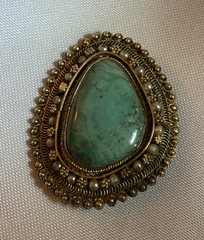 Brooch .935 Silver Turquoise Pearl Pendant 1.75″