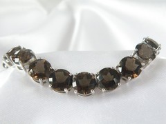 Sterling Silver 925 Natural 8mm Smoky Quartz Large Gemstone Tennis Bracelet 7.5″
