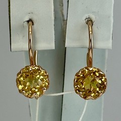 USSR Vintage Original Rose Gold Citrine (lab. made) Earrings 583 14K 2.16 g.