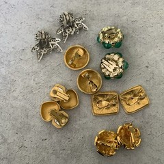Vintage Clip On Earring Lot Monet Gold Tone Rhinestone Enamel Pairs