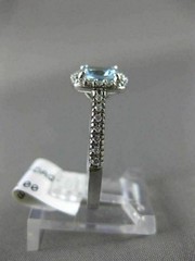 ESTATE .99CT DIAMOND & AAA AQUAMARINE 14KT WHITE GOLD SQUARE HALO ENGAGEMET RING