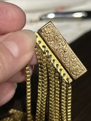 ANTIQUE NOUVEAU GOLD TONE 9 MULTI-STRAND LAYERED NECKLACE TINY BOOK LINKS 88g