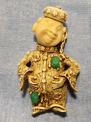 Rare Brooch 3″ Rhinestone Laughing Smiling Budda Asian Pin Brooch Signed HAR