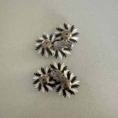 VTG Climber Lucite Black White Flower Earrings 50s Clip Daisy Cluster Rhinestone