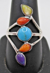 Sterling multi stone ring size 8 turquoise lapis spiny oyster