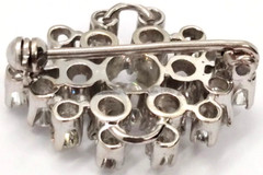 Elegant Vintage Mid-Century Diamond 14K White Gold Pin Brooch Diamond Cluster