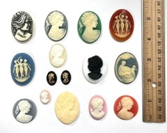 15 Vintage Acrylic Cameos (Hong Kong, Japan, West German) DIY Jewelry Making C81