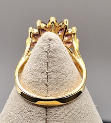 Vtg 18K Yellow Gold Electroplated Genuine Garnet & Cubic Zirconia Cocktail Ring