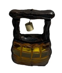 VTG Wishing Well Brooch Hand Carved Solid Wood With Hanging Bucket lucite Bricks