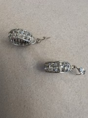 Vintage JMS 10K White Gold & Marquise Rhinestone Dangle Earrings – 5.7 GM – 1950