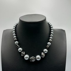 Vintage Necklace Gray Faux Pearl Irregular Bead Silver Tone Graduated Strand 14″