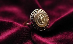 Vintage – Chinese – 10k Gold – Jade Ring W/ Gold Longevity Symbol – Sz 7 – 2.83g