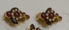Juliana delizza pearl/rhinestone Brooch Earrings Set citrine Beautiful