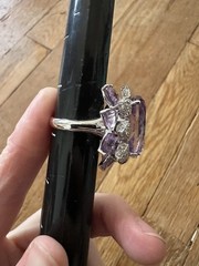 Estate 18k White Gold Vintage Purple Sapphire Diamond Trembler Ring