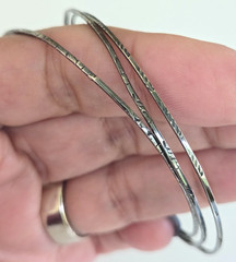 3 Vintage 925 MU Semanario Dark Silver Bangle Bracelet Set 7.75″ 7.04grams