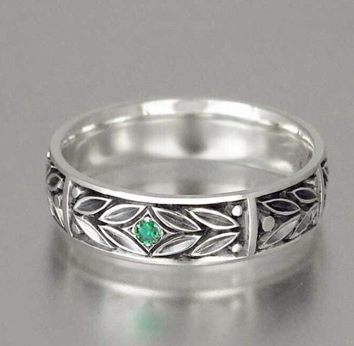 Retro Leaf Vintage Antique Band 1Ct CZ Elegant Unisex Promise Ring Silver Plated