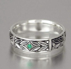 Retro Leaf Vintage Antique Band 1Ct CZ Elegant Unisex Promise Ring Silver Plated