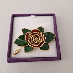 VINTAGE METAL ENAMEL ROSE FLOWER PIN BROOCH RUFFLE PETALS Rose 3″ NEW