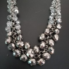 Vintage 24″ Opera Length Ombre Gradient Crystal Cluster Bib Statement Necklace