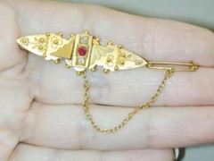 SPECTACULAR 15k Georgian Ruby & Diamond Pin Brooch Ornate Hallmarked