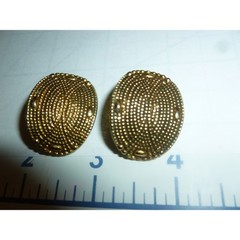 Lanvin Vintage Gold Tone Textured Stippled Oval Domed Clip On Earrings France