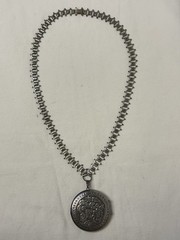 Vtg Victorian Revival Silver Tone Book Chain Locket Pendant Necklace Dbl Sided