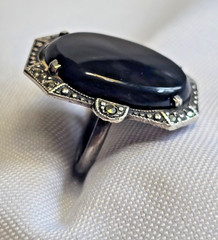 Vtg Sterling Silver Ring 7.49g Fine Jewelry Size 4.25 Band Onyx Look *READ*
