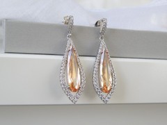 Vintage Sterling Silver 925 Champagne Drop Dangle Earrings