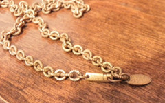 Vintage Miriam Haskell Necklace Gold Tone Chain with Tiger Eye Pendent 24″ Long
